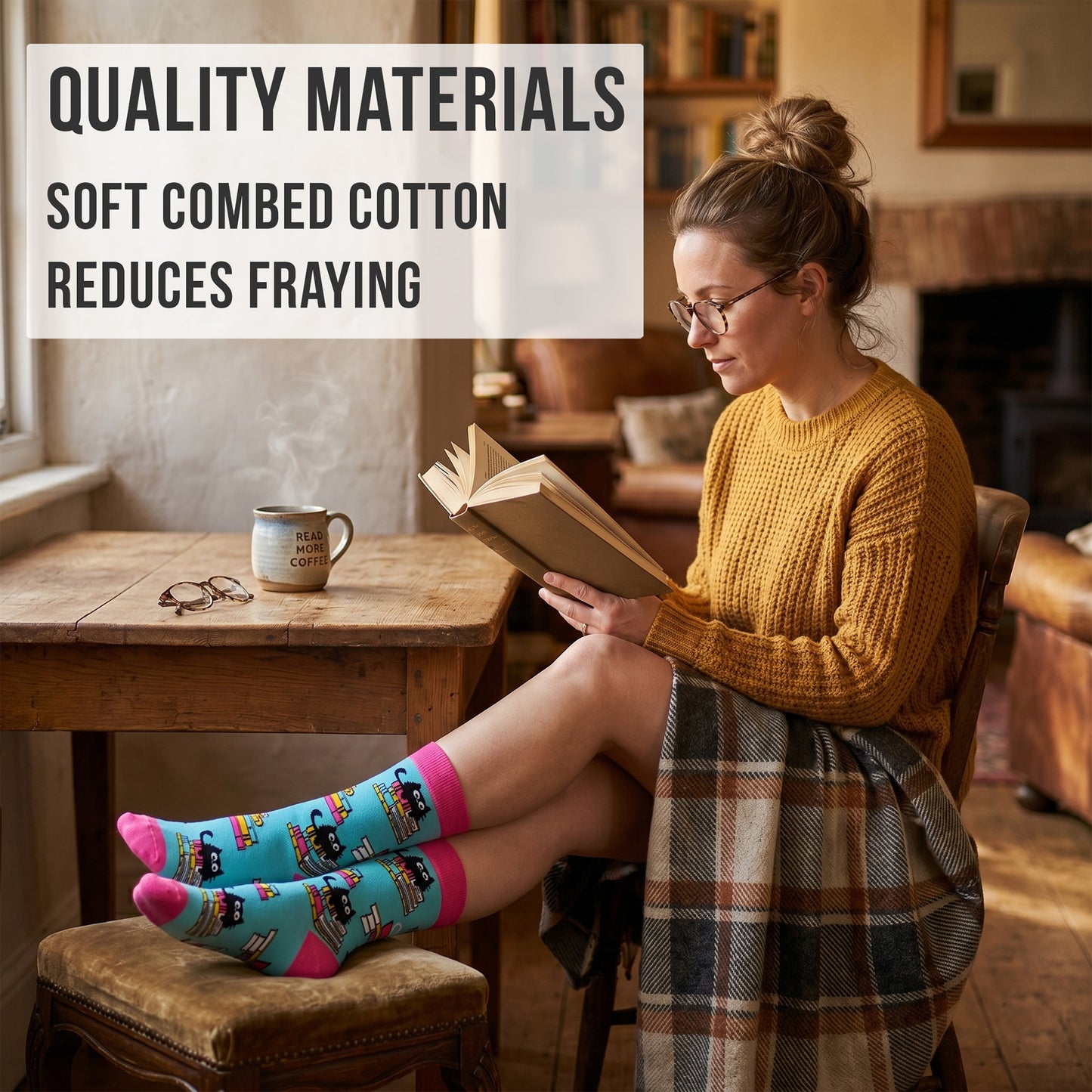 Women's Cat and Book Socks